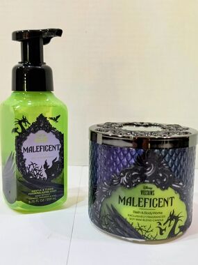New Bath & Body Works-Maleficent-3 Wick Candle & Foaming Hand Soap Halloween